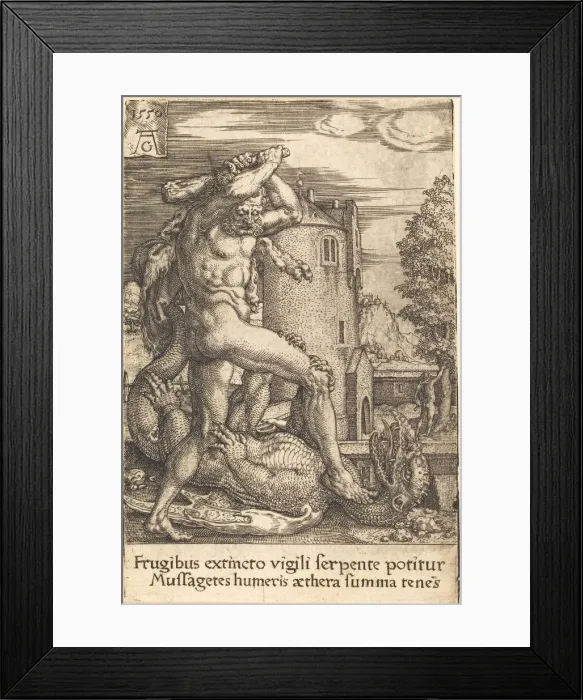Framed Print : Hercules Slaying the Dragon, 1550. Creator: Heinrich Aldegrever Framed Print : Hercules Slaying the Dragon, 1550. Creator: Heinrich Aldegrever