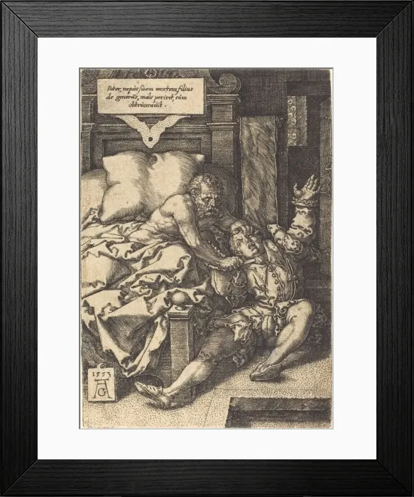 Framed Print : The Severe Father, 1553. Creator: Heinrich Aldegrever Framed Print : The Severe Father, 1553. Creator: Heinrich Aldegrever