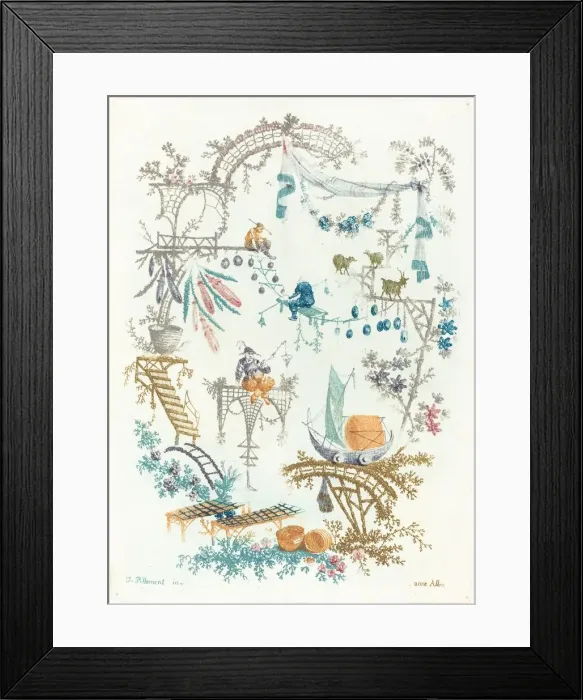Framed Print : Chinese Arabesque with a Boat, early 1760s. Creator: Anne Allen Framed Print : Chinese Arabesque with a Boat, early 1760s. Creator: Anne Allen