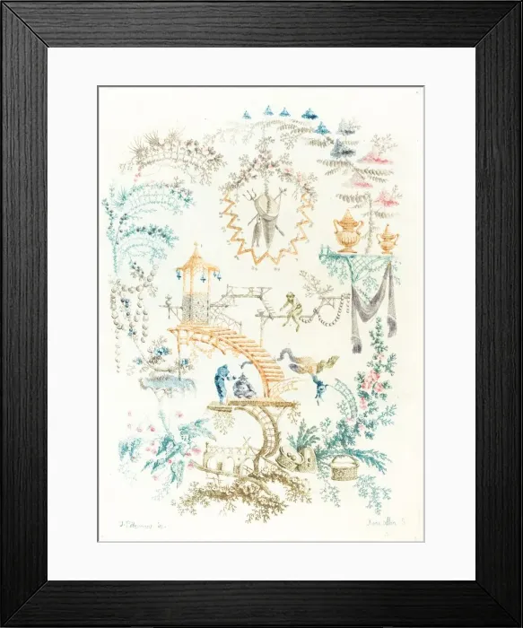 Framed Print : Chinese Arabesque with a Monkey, early 1760s. Creator: Anne Allen Framed Print : Chinese Arabesque with a Monkey, early 1760s. Creator: Anne Allen