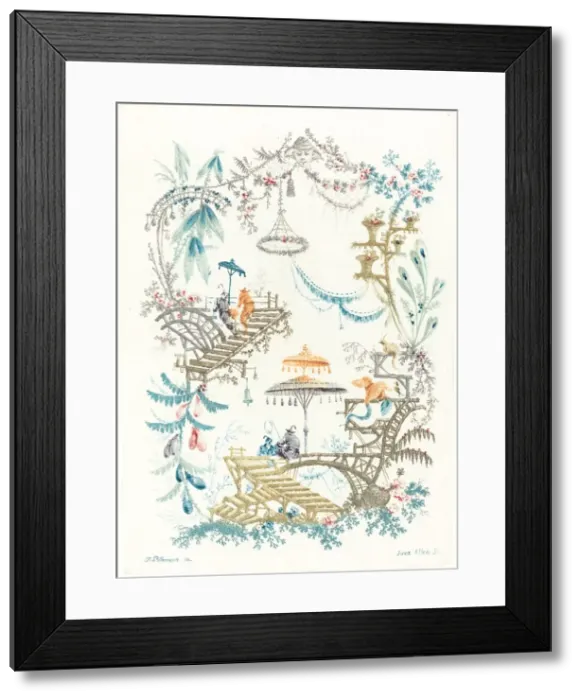 Framed Print : Chinese Arabesque with a Double Parasol, c. 1795. Creator: Anne Allen