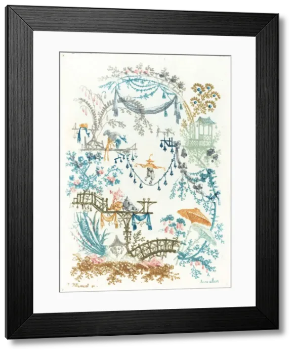 Framed Print : Chinese Arabesque with a Tightrope Walker, c. 1795. Creator: Anne Allen Framed Print : Chinese Arabesque with a Tightrope Walker, c. 1795. Creator: Anne Allen