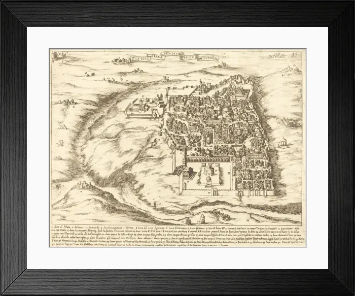 Framed Print : Aerial View of the City of Jerusalem, 1619. Creator: Jacques Callot Framed Print : Aerial View of the City of Jerusalem, 1619. Creator: Jacques Callot
