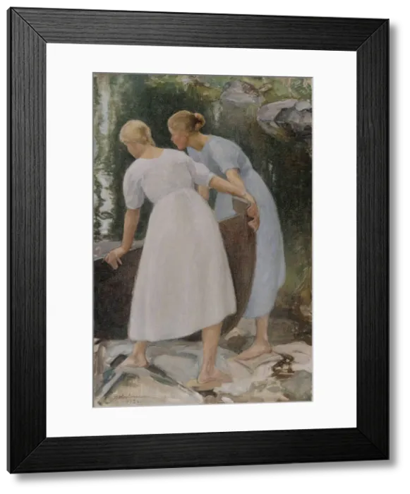 Framed Print : Girls Pushing a Boat, 1925. Creator: Halonen, Pekka (1865-1933) Framed Print : Girls Pushing a Boat, 1925. Creator: Halonen, Pekka (1865-1933)