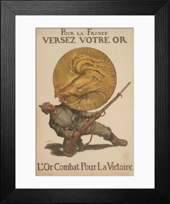 Framed Print : Pour la France versez votre or. L or combat pour la victoire, 1915 Framed Print : Pour la France versez votre or. L or combat pour la victoire, 1915