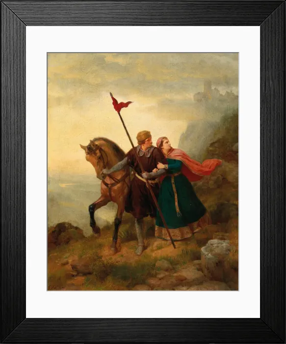 Framed Print : Walther and Hildegund Fleeing, 1841. Creator: Lessing, Carl Friedrich (1808-1880)