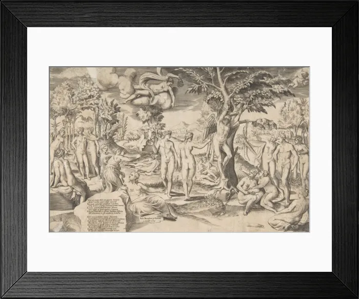 Framed Print : Cupid in the Elysian Fields tied to a tree in the centre, surrounded my many figures Framed Print : Cupid in the Elysian Fields tied to a tree in the centre, surrounded my many figures