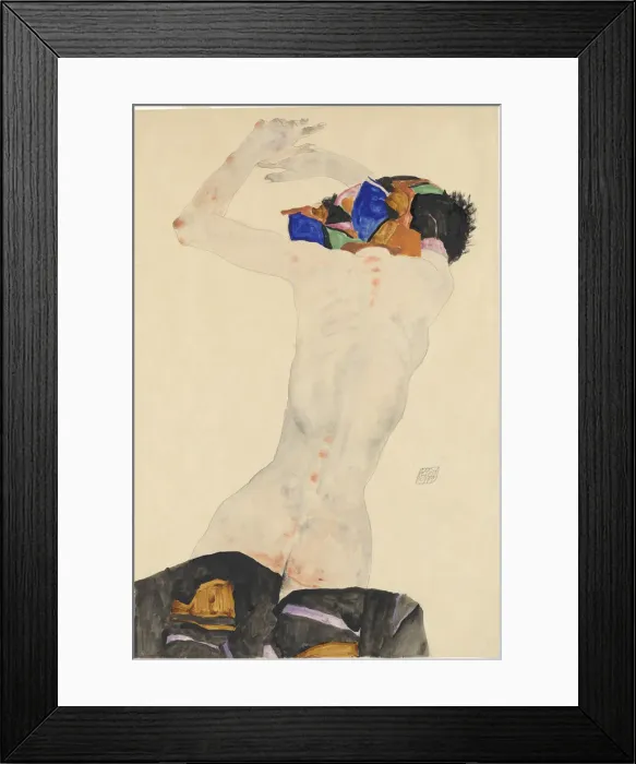 Framed Print : Rückenakt mit buntem Tuch (Nude from the back with a colored cloth), 1911 Framed Print : Rückenakt mit buntem Tuch (Nude from the back with a colored cloth), 1911