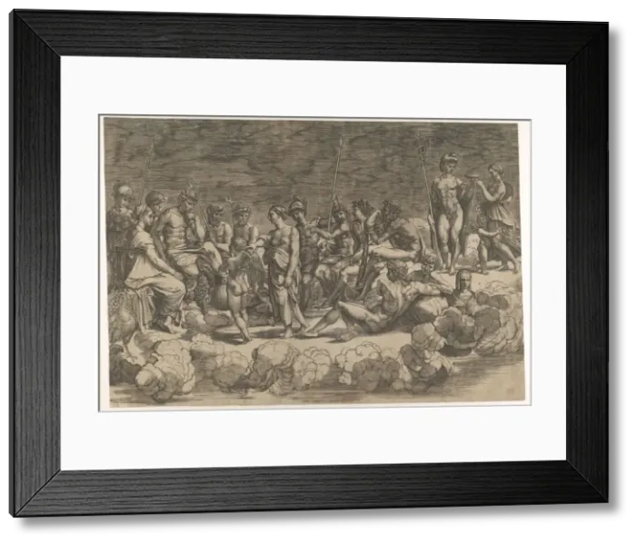 Framed Print : Assembly of the Gods after the ceiling composition in the Loggia di Psiche Framed Print : Assembly of the Gods after the ceiling composition in the Loggia di Psiche