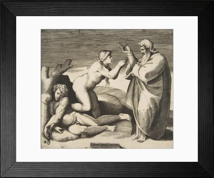 Framed Print : The creation of Eve who emerges from behind Adam, ca. 1530-70. Creator: Giulio Bonasone Framed Print : The creation of Eve who emerges from behind Adam, ca. 1530-70. Creator: Giulio Bonasone