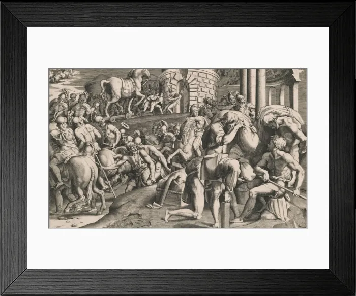 Framed Print : The Trojans pulling the wooden horse into the city, 1545. Creator: Giulio Bonasone Framed Print : The Trojans pulling the wooden horse into the city, 1545. Creator: Giulio Bonasone