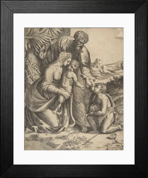 Framed Print : Holy Family with Saint John the Baptist who kneels at the right, 1531-76 Framed Print : Holy Family with Saint John the Baptist who kneels at the right, 1531-76