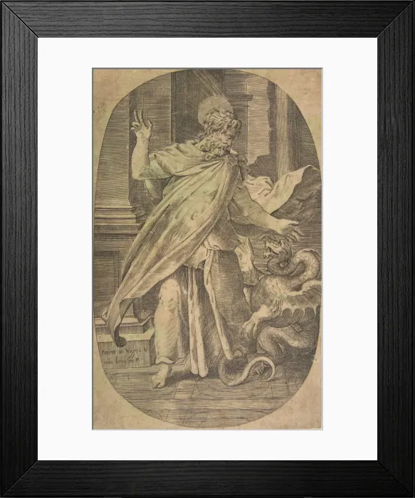 Framed Print : St Paul overcoming the viper, within an architectural setting, an oval composition, ca Framed Print : St Paul overcoming the viper, within an architectural setting, an oval composition, ca
