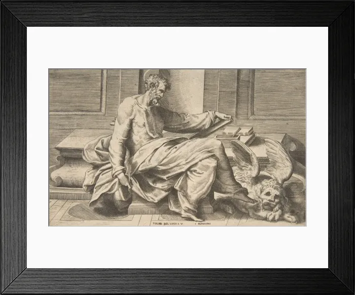 Framed Print : Saint Mark writing his gospel, winged lion at the right, 1531-76 Framed Print : Saint Mark writing his gospel, winged lion at the right, 1531-76