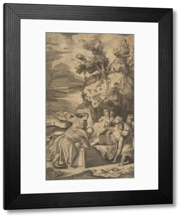 Framed Print : The entombment of Christ, the crosses on Calvary visble in left background, 1563 Framed Print : The entombment of Christ, the crosses on Calvary visble in left background, 1563