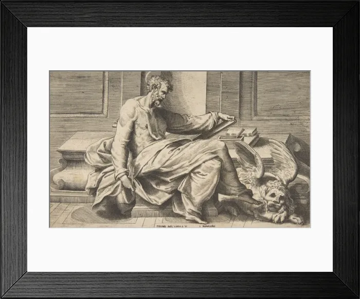 Framed Print : Saint Mark writing his Gospel, a winged lion at the right, 1531-76 Framed Print : Saint Mark writing his Gospel, a winged lion at the right, 1531-76