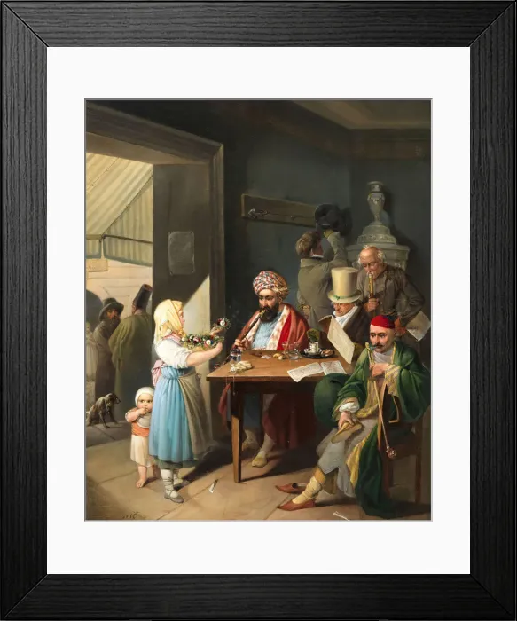 Framed Print : Greeks and Turks in a Viennese coffee house, 1824. Creator: Weller Framed Print : Greeks and Turks in a Viennese coffee house, 1824. Creator: Weller