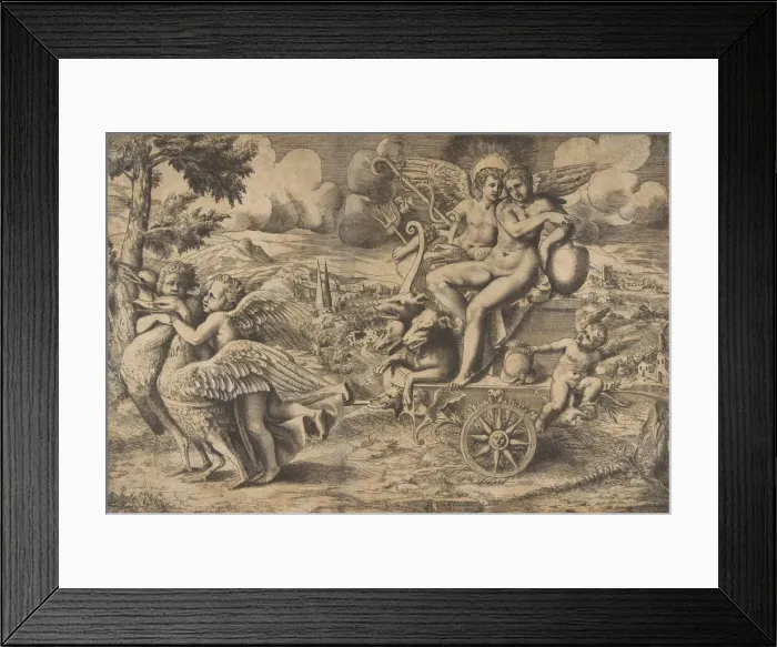 Framed Print : The triumph of Cupid and Psyche who are seated on a chariot drawn by two birds rest Framed Print : The triumph of Cupid and Psyche who are seated on a chariot drawn by two birds rest