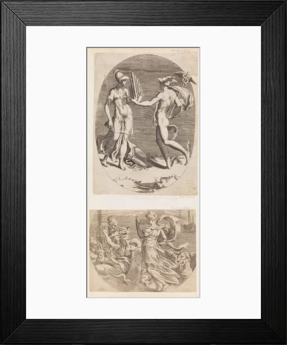 Framed Print : Mercury Presenting a Panpipe to Minerva. Creator: Giulio Bonasone Framed Print : Mercury Presenting a Panpipe to Minerva. Creator: Giulio Bonasone