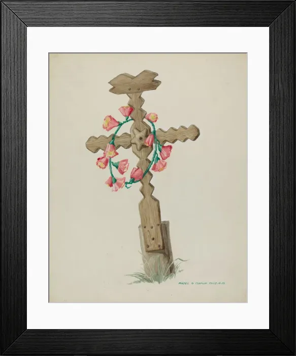 Framed Print : Wooden Cross used as Headstone (Hand Made), c. 1937. Creator: Majel G. Claflin Framed Print : Wooden Cross used as Headstone (Hand Made), c. 1937. Creator: Majel G. Claflin