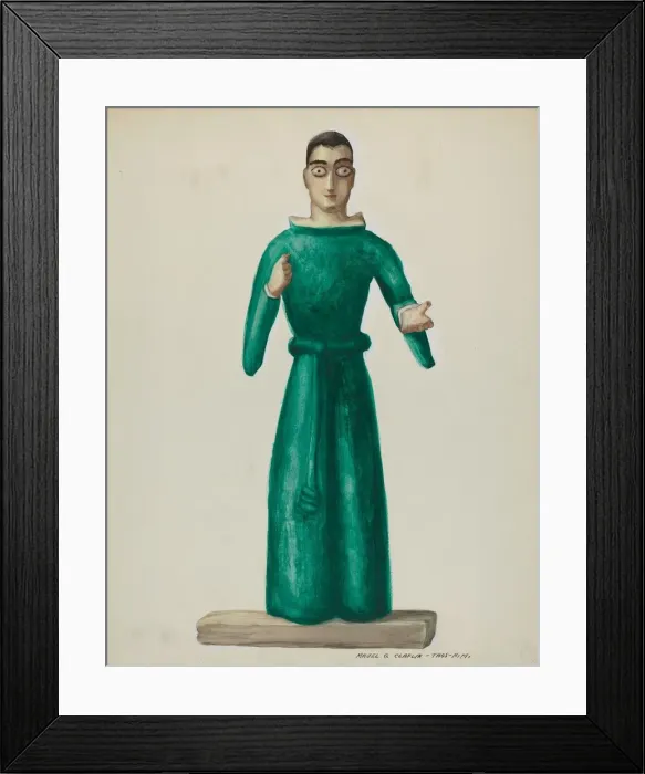 Framed Print : Wooden Santo in Bright Green Dress, 1935 / 1942. Creator: Majel G. Claflin Framed Print : Wooden Santo in Bright Green Dress, 1935 / 1942. Creator: Majel G. Claflin