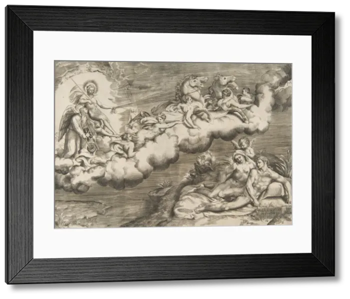 Framed Print : An allegory of the rising sun, a naked man wearing a shroud and accompanied Father Time Framed Print : An allegory of the rising sun, a naked man wearing a shroud and accompanied Father Time