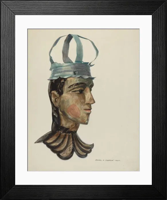 Framed Print : Head of Carved Figure with Tin Crown, 1935 / 1942. Creator: Majel G. Claflin Framed Print : Head of Carved Figure with Tin Crown, 1935 / 1942. Creator: Majel G. Claflin