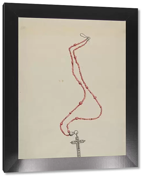 Coral Beads and Crucifix, c. 1937. Creator: Majel G. Claflin