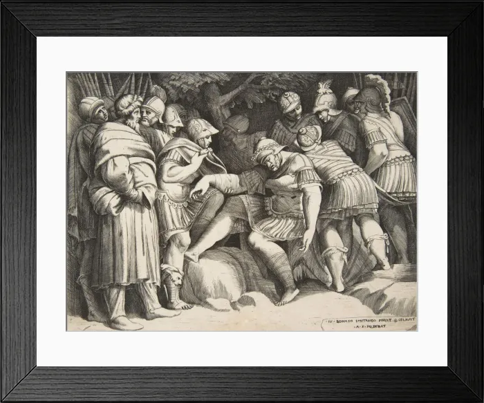 Framed Print : The wounded soldier Scipio in the centre surrounded by figures, 1531-76 Framed Print : The wounded soldier Scipio in the centre surrounded by figures, 1531-76