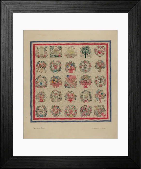 Framed Print : Friendship Quilt, c. 1937. Creator: Isabelle De Strange Framed Print : Friendship Quilt, c. 1937. Creator: Isabelle De Strange