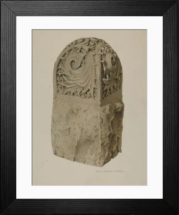 Framed Print : Stone Gate Post, c. 1939. Creator: Rose Campbell-Gerke Framed Print : Stone Gate Post, c. 1939. Creator: Rose Campbell-Gerke