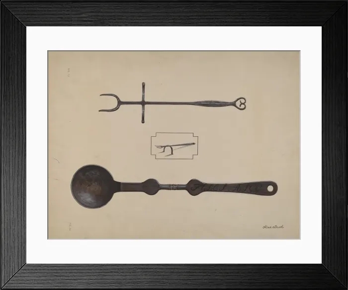 Framed Print : Fork and Ladle, c. 1937. Creator: Rex F Bush Framed Print : Fork and Ladle, c. 1937. Creator: Rex F Bush