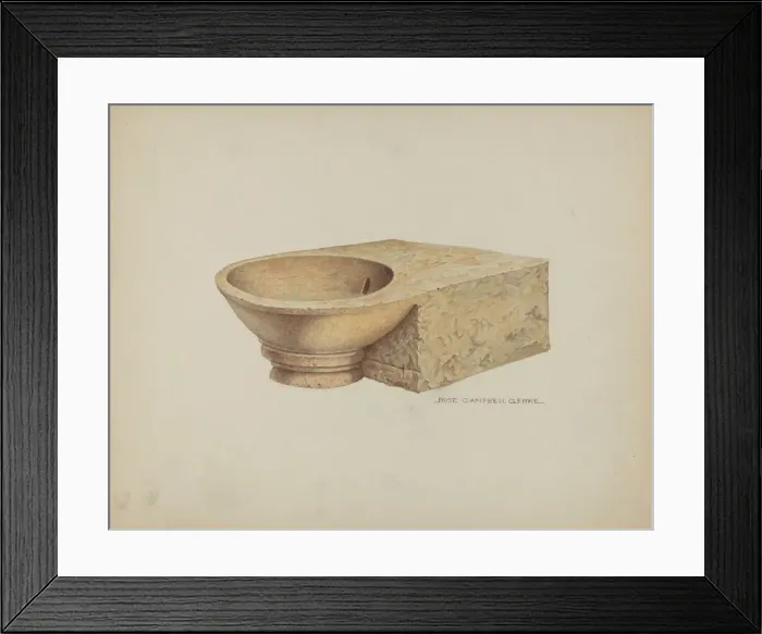 Framed Print : Carved Stone was Basin, c. 1939. Creator: Rose Campbell-Gerke Framed Print : Carved Stone was Basin, c. 1939. Creator: Rose Campbell-Gerke