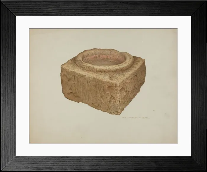 Framed Print : Sandstone Holy Water Font, c. 1940. Creator: Rose Campbell-Gerke Framed Print : Sandstone Holy Water Font, c. 1940. Creator: Rose Campbell-Gerke
