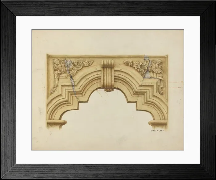 Framed Print : Carved Stone Arch Over Doorway, c. 1939. Creator: Emile Cero Framed Print : Carved Stone Arch Over Doorway, c. 1939. Creator: Emile Cero