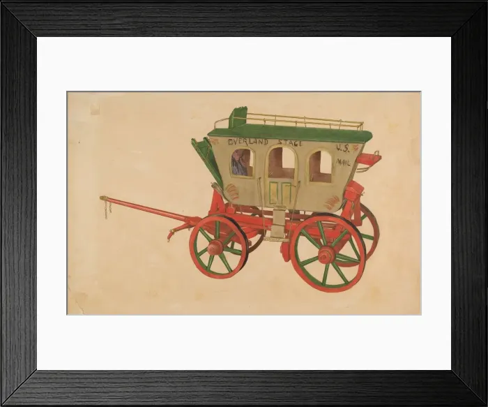 Framed Print : Wooden Model of Overland Stage, c. 1937. Creator: Lucille Chabot Framed Print : Wooden Model of Overland Stage, c. 1937. Creator: Lucille Chabot