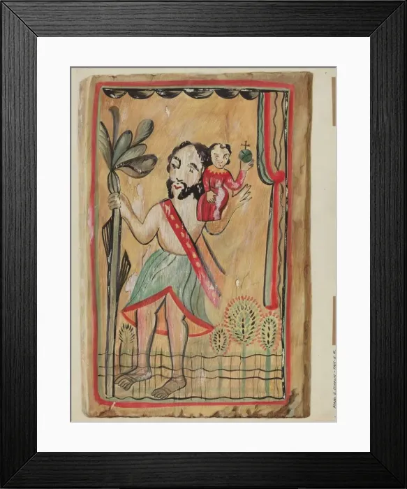 Framed Print : Retablo - San Christopher, 1935 / 1942. Creator: Majel G. Claflin Framed Print : Retablo - San Christopher, 1935 / 1942. Creator: Majel G. Claflin