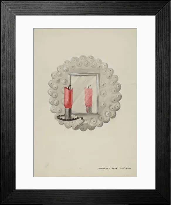 Framed Print : Tin-Mirror Candle Sconce, c. 1937. Creator: Majel G. Claflin Framed Print : Tin-Mirror Candle Sconce, c. 1937. Creator: Majel G. Claflin