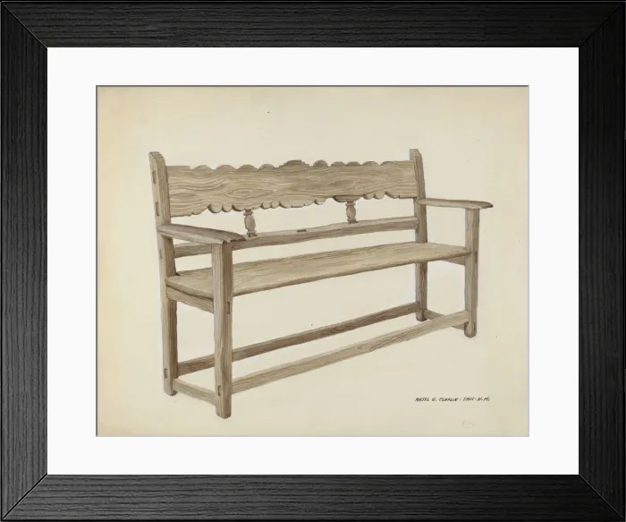Framed Print : Church Bench - Wooden, c. 1937. Creator: Majel G. Claflin Framed Print : Church Bench - Wooden, c. 1937. Creator: Majel G. Claflin