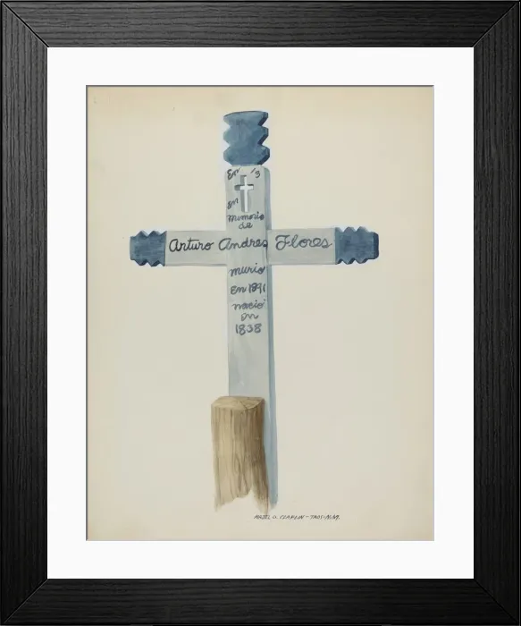 Framed Print : Hand Made & Painted Wooden Cross - Headstone, c. 1937. Creator: Majel G. Claflin Framed Print : Hand Made & Painted Wooden Cross - Headstone, c. 1937. Creator: Majel G. Claflin