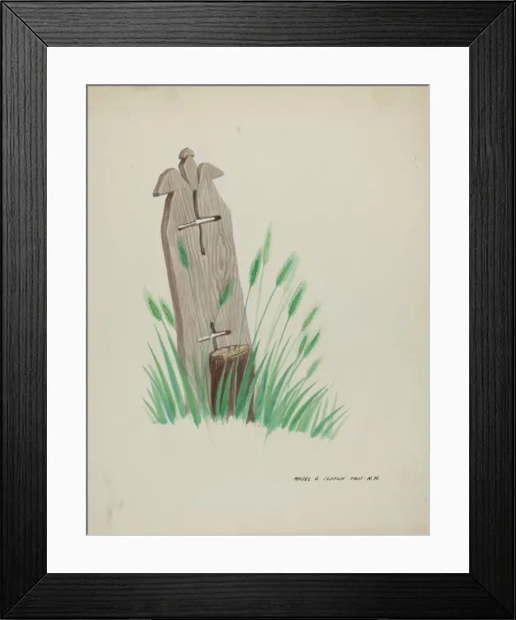 Framed Print : Wooden Grave Marker, c. 1937. Creator: Majel G. Claflin Framed Print : Wooden Grave Marker, c. 1937. Creator: Majel G. Claflin