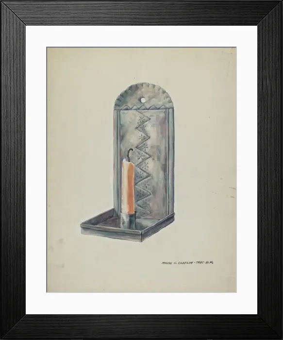 Framed Print : Tin Sconce, 1935 / 1942. Creator: Majel G. Claflin Framed Print : Tin Sconce, 1935 / 1942. Creator: Majel G. Claflin