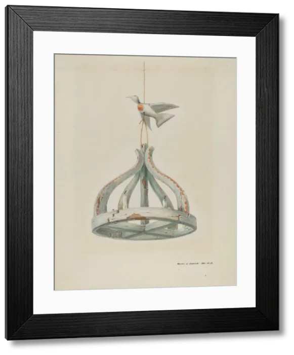 Framed Print : One painted, Wooden Candelabrum, with Dove, c. 1937. Creator: Majel G. Claflin Framed Print : One painted, Wooden Candelabrum, with Dove, c. 1937. Creator: Majel G. Claflin