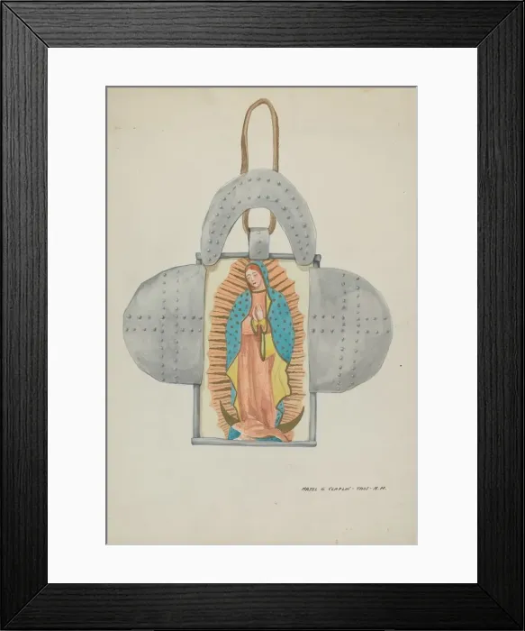 Framed Print : Hand Drawn Guadalupe in Tin Form, c. 1937. Creator: Majel G. Claflin Framed Print : Hand Drawn Guadalupe in Tin Form, c. 1937. Creator: Majel G. Claflin