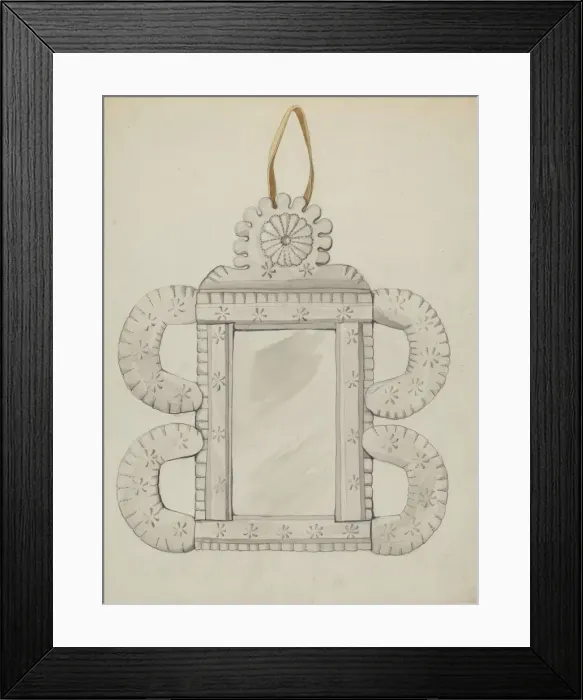 Framed Print : Tin Mirror Frame, c. 1936. Creator: Majel G. Claflin Framed Print : Tin Mirror Frame, c. 1936. Creator: Majel G. Claflin