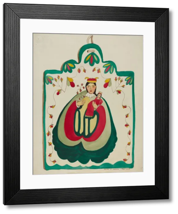 Framed Print : Wooden Retablo, San Antonio, c. 1937. Creator: Majel G. Claflin Framed Print : Wooden Retablo, San Antonio, c. 1937. Creator: Majel G. Claflin