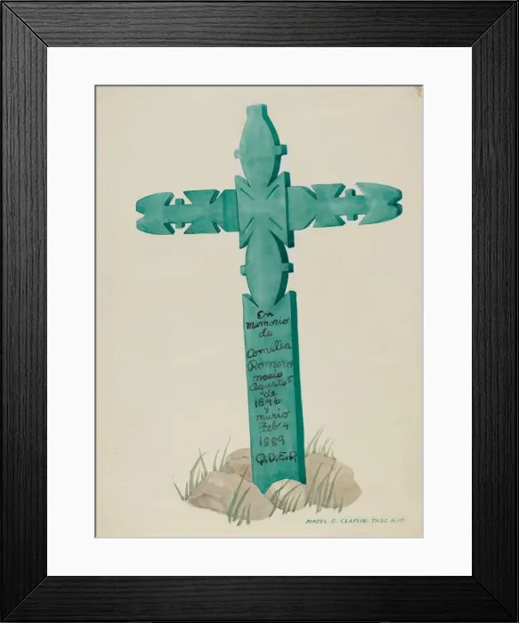 Framed Print : Wooden Cross, Carved, Used as Headstone, c. 1937. Creator: Majel G. Claflin Framed Print : Wooden Cross, Carved, Used as Headstone, c. 1937. Creator: Majel G. Claflin