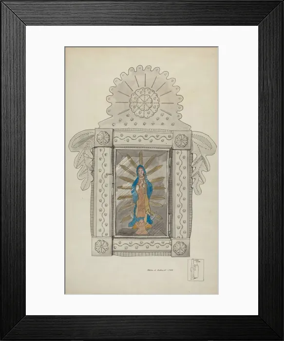 Framed Print : Tin Nicho Containing Guadalupe Bulto, c. 1936. Creator: Majel G. Claflin Framed Print : Tin Nicho Containing Guadalupe Bulto, c. 1936. Creator: Majel G. Claflin
