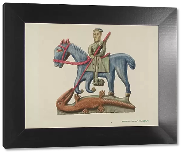 Saint George & the Dragon, Carved Out of Section of Plank - Painted, c. 1938