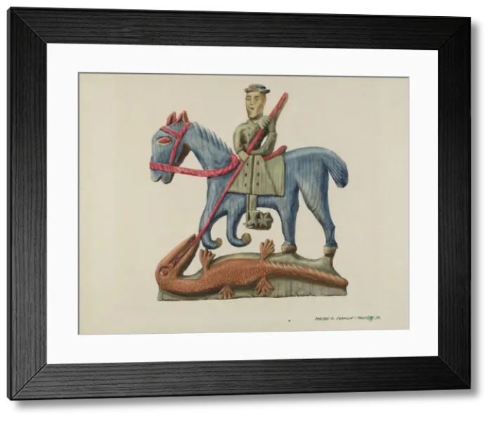 Framed Print : Saint George & the Dragon, Carved Out of Section of Plank - Painted, c. 1938 Framed Print : Saint George & the Dragon, Carved Out of Section of Plank - Painted, c. 1938